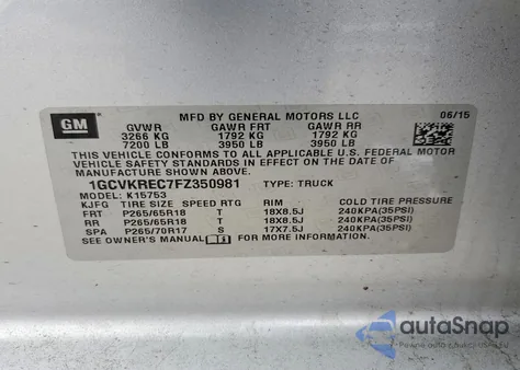 2015 Chevrolet Silverado K1500 Lt from USA, damaged, VIN 1GCVKREC7FZ350981